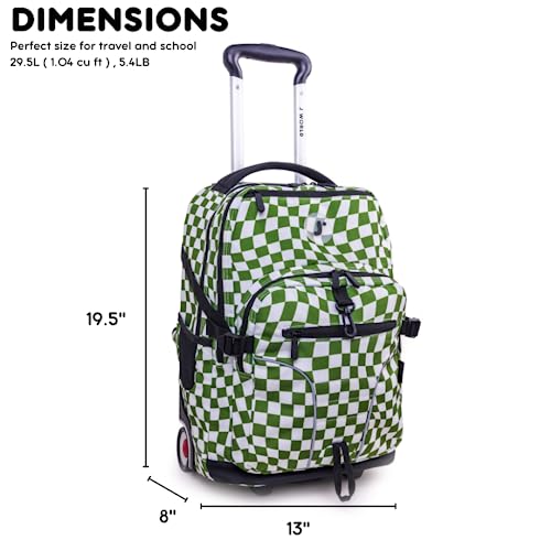 J World Lunar Rolling Backpack. Laptop Bag With Wheels. Wheeled Carry-On Travel Luggage, Matcha Checkers, 19.5 x 13 x 8 Inches - color: Matcha Checkers