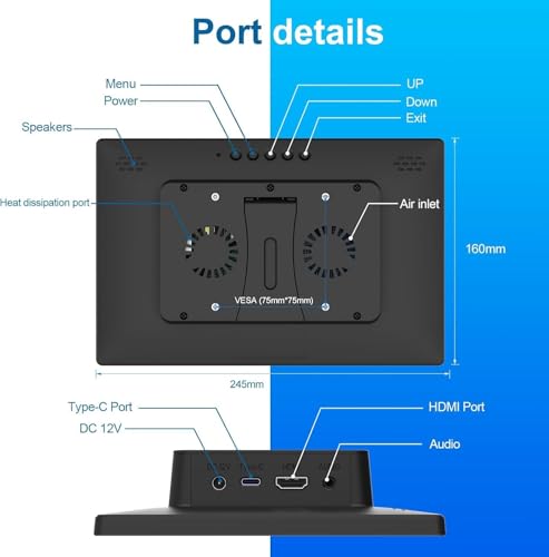 10.1 Inch Touchscreen for Raspberry Pi,1280 * 800,HDMI USB-C(Dark) | 5-point touch,Quick response,Dual-Speaker,16:10,178°viewing angle,400nits,1500:1,VESA,72%NTSC,IPS - color: dark