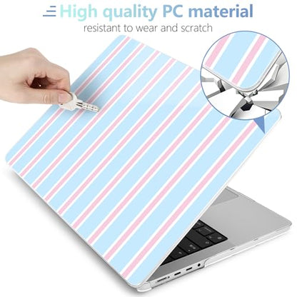 MEEgoodo Compatible with MacBook Pro 14 inch Case (M5/M4/M3/M2/M1) Pro/Max 2026 2025 2024 2023 2021, Case Fit Model A3427/A3426/A3434/A3112/A3401/A3185/A2918/A2992/A2779/A2442, Pink and Blue Stripes - color: Pink And Blue Stripes