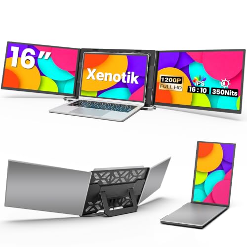 16" Laptop Screen Extender, 1200P FHD Ultra-Slim Triple Portable Monitor | Plug & Play via USB-C/HDMI, Driver Free, for 12"-17.3" Laptops, Travel Dual Monitor Extender for Win/Mac/Android/PS5/Chrome - color: Grey