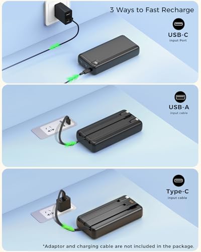 50000mAh Portable Charger, PD 22.5W Fast Charging Power Bank with Built in Cables, USB-C External Battery Pack for iPhone 17 16 15 14 Samsung Pixel Android iPad