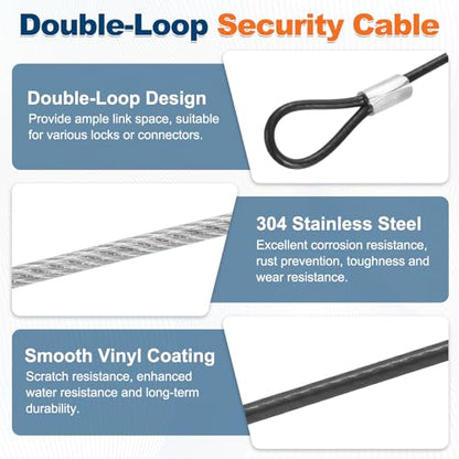 5 Set Double Loop Security Cable Lock (0.33 ft X0.08'') + Keychain Cable, Black - color: Black, size: 0.33 ft x 0.08 Inch