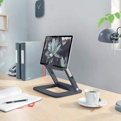 Leitz Height Adjustable Multi-Angle Laptop Stand, 80% Recycled Plastic, Six Pre-Set Height & Angle Combinations, Compact Footprint, 100% Recyclable, Ergo Range, Dark Grey, 64240089