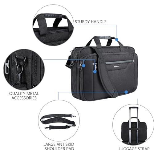 VANKEAN 17.3" Expandable Waterproof Laptop Briefcase for Travel & Business | Multi Functional Compartment,Padded Shoulder Strap,Convenient Luggage Strap,Water-Repellent Fabric,Padded Laptop Compartment - color: Black-grey, size: 17.3 Inch