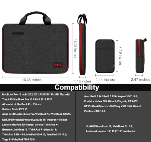 Laptop Case 15.6 Inch Briefcase Military-Grade Protection with Detachable Belt Bag, Compatible All Model of 15-16 Inch MacBook Pro and Most Popular 15.6 Inch Notebooks Chromebooks (Black Red) - color: Black Red