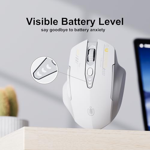 Uineer Bluetooth Mouse, Tri-Mode Wireless, Rechargeable, 3-Device Switch | Dual Bluetooth plus 2.4G connectivity, 3-device switching and a visible rechargeable battery level. - color: Gray and White