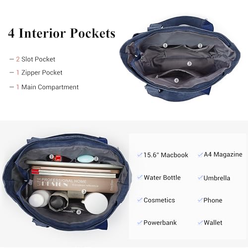 VOLGANIK ROCK Canvas Tote Bag Waterproof Nylon Multi Pocket Shoulder Bags Laptop Work Bag Teacher Purse Handbag for Women Men - color: Blue 2