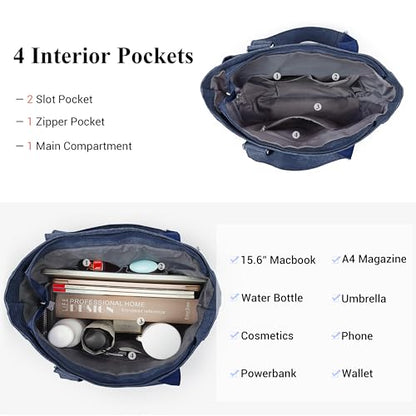 VOLGANIK ROCK Canvas Tote Bag Waterproof Nylon Multi Pocket Shoulder Bags Laptop Work Bag Teacher Purse Handbag for Women Men - color: Blue 2