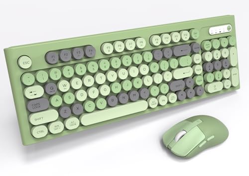Wireless Keyboard Mouse Combo, Full Size Colorful Round Keycaps Bluetooth Keyboard with Numeric Keypad, Silent 2.4GHz Mouse, Typewriter Computer Keyboard and Mouse Set for Laptop, PC, Windows (Green) - color: Green