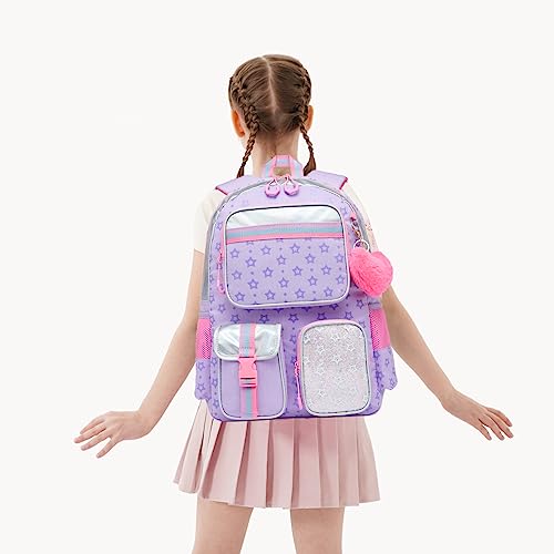 Meetbelify Backpack with Wheels for Girls Rolling Backpack Cute Carry on Backpack for Elementary Student - color: Purple