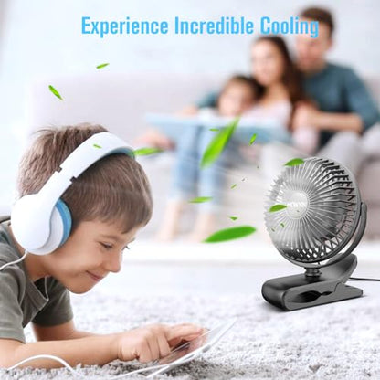 HONYIN 720° Rotation Small Desk, Hang & Clip on Fan by USB Plug In | Sturdy Clamp, 3 Speeds, Quiet Little Personal Cooling Fan for Bedroom Office Desktop Treadmill - color: Black