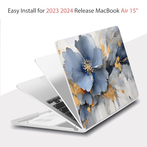 Teryeefi Compatible with A2941 M2/A3114 M3 MacBook Air 15 inch CaseRelease 2023 2024,Design Protective Slim Cover + Keyboard Cover + OTG Adapter for 15.3 inch MacBook Air Liquid Retina, Art Florals - color: Art Flowers