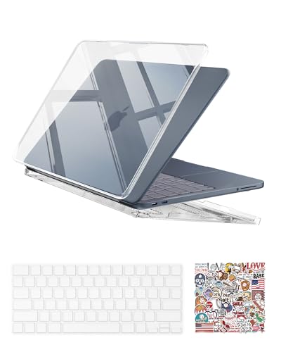 ProCase Crystal Clear Case for MacBook Neo 13 Inch 2026 Model A3404, Ultra-Thin Hard Shell Protective Laptop Cover with Keyboard Skin & Blue Stickers - color: Clear Case + Blue Stickers