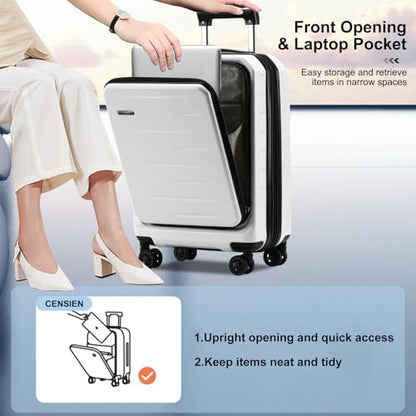 CENSIEN Expandable Luggage Sets, 20 Inch Carry On Luggage 28 Inch Suitcases | 20in Front Open Laptop Pocket Luggage,28in Top Open Trunk Suitcase,Lightweight ABS+PC Hardshell,YKK Zipper,Travel Bags,White - color: White, size: 20/28 Inch EXT