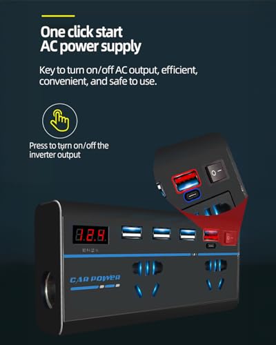200W Car Power Inverter, DC 12V to 110V AC Car Plug Adapter Outlet with 1 QC3.0 [24W USB-C] / 3 Total 3.0A USB A/Car Charger for Laptop (LED Display)