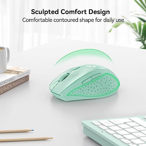 TECKNET Wireless Mouse, 2.4G USB Computer Mouse with 6-Level Adjustable 4800 DPI, 30 Months Battery, Ergonomic Grips, 6 Buttons Portable for PC, Chromebook, Mac - Green - color: Green