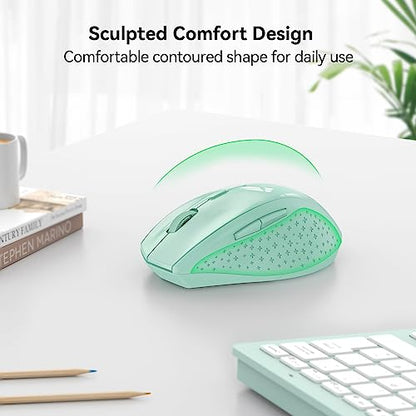 TECKNET Wireless Mouse, 2.4G USB Computer Mouse with 6-Level Adjustable 4800 DPI, 30 Months Battery, Ergonomic Grips, 6 Buttons Portable for PC, Chromebook, Mac - Green - color: Green