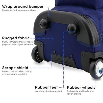 J World Sundance Laptop Rolling Backpack for Girls Boys. Roller Bookbag with Wheels, 20 Inch, Navy - color: Navy