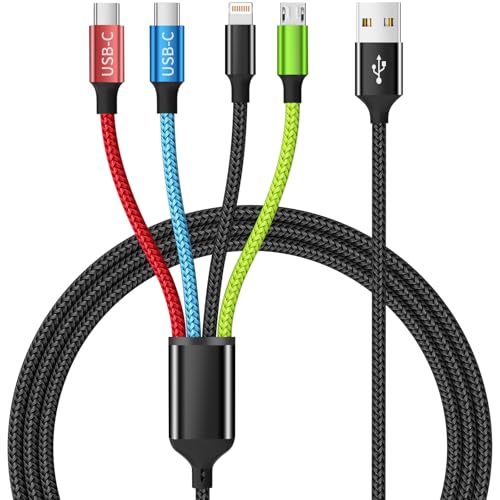 Dual Type-C 4 in 1 Multi Charging Cable [1Pack 5FT], Nylon 4 in 1 Charging Cable, Multi Chargers for All Devices with IP/Type C/Micro Port, Compatible with Most Cell Phones/Tablets and More - color: Red_Blue_Black_Green, size: 1Pack 5FT