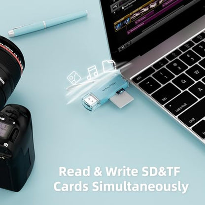 WALNEW SD Card Reader, USB 3.0 & USB-C SD/TF Memory Card Adapter | Supports UHS-I SD/SDHC/SDXC/MicroSD, Compatible with MacBook, PC, iPad, iPhone 15, Samsung Galaxy Android - color: Blue