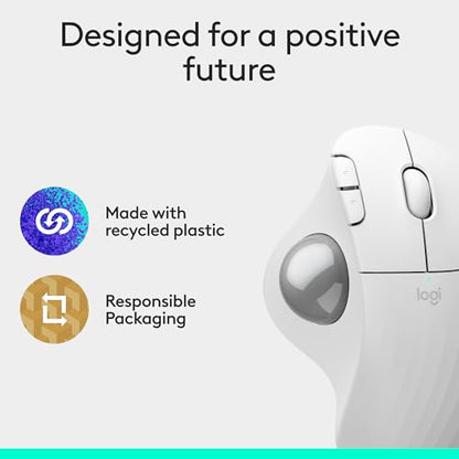 Logitech Ergo M575S Wireless Trackball Mouse- Off-White Silver Ball | Easy thumb control, precise and smooth tracking, Bluetooth and includes Logi Bolt USB receiver, PC Mac compatible - color: White + Silver Ball