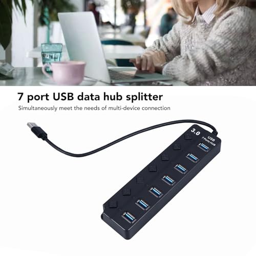 Powered USB 3.0 /USB C Hub, Multi Port Splitter, ABS 7-Port USB Hub Splitter Adapter Individual On/Off Switches and for Laptop PC Mobile Devices