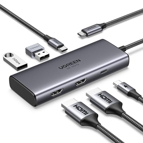 UGREEN USB C Docking Station Dual Monitor 4K@60Hz, 6-in-1 Dock with 2xHDMI | Single 8K@30Hz, 100W PD, 2x5Gbps USB-A & 1xUSB-C Data Ports, USB-C Revodok 206 Dock for Thinkpad, HP, Dell Laptops and More