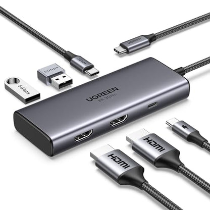 UGREEN USB C Docking Station Dual Monitor 4K@60Hz, 6-in-1 Dock with 2xHDMI | Single 8K@30Hz, 100W PD, 2x5Gbps USB-A & 1xUSB-C Data Ports, USB-C Revodok 206 Dock for Thinkpad, HP, Dell Laptops and More