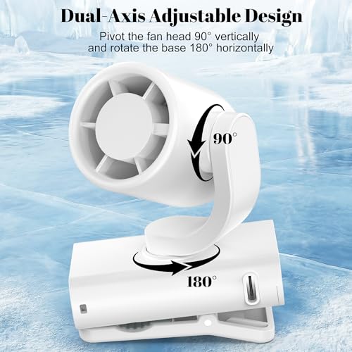 Portable Mini Clip On Fan, Small Quiet USB-C Rechargeable Battery Powered Personal Fan Adjustable 199-Speed Lightweight For Outdoor & Travel & Office - White - color: White
