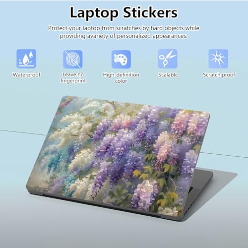 Universal Laptop Skin Sticker with 2 Wrist Pad Skins, Waterproof Scratch Resistant Vinyl Laptop Cover Decal, Cut to Fit for 11–15.6 Inch MacBook HP Dell Lenovo, Cercis Chinensis - color: Cercis Chinensis