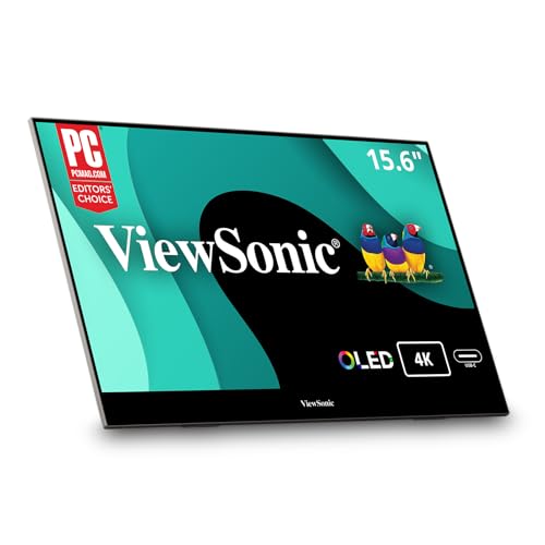 ViewSonic VX1655-4K-OLED 15.6 Inch 4K Portable Monitor, OLED Display for Immersive Mobile Workspaces and Second Screen Productivity, Built-in Stand, 60W USB-C, and Mini HDMI Inputs - style: 4K OLED