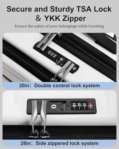 CENSIEN Expandable Luggage Sets, 20 Inch Carry On Luggage 28 Inch Suitcases | 20in Front Open Laptop Pocket Luggage,28in Top Open Trunk Suitcase,Lightweight ABS+PC Hardshell,YKK Zipper,Travel Bags,White - color: White, size: 20/28 Inch EXT