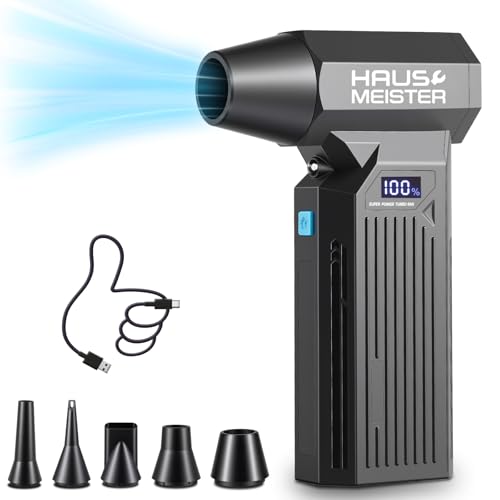 Hausmeister Airflex Turbo Compressed Air Duster 120,000 RPM Electric Air Duster, Reusable Cordless Blower Replaces Canned Air for Keyboard, PC, Car, Electronics Cleaning (Black) - color: Black