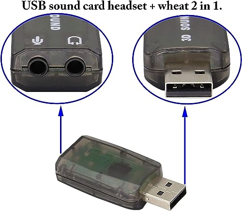 External 5.1 USB Stereo Sound Card USB 2.0 to 3D Audio Sound Card Adapter Virtual 5.1 Channel for Windows and Mac, PC, Notebook with 3.5mm Headphone and Microphone - 2 Pack/Black - color: black