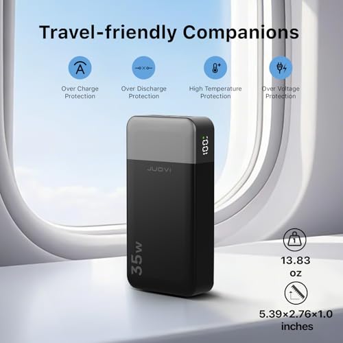 JUOVI Power Bank 35W 20000mAh Portable Charger Fast Charging，PD 3.0 QC 4.0 Fast Charging Phone Charger with LED Display, Travel Battery Pack 2 USB C 2 USB A Ports for iPhone 16/15/14 Series, Galaxy, - color: 4 Outputs Black
