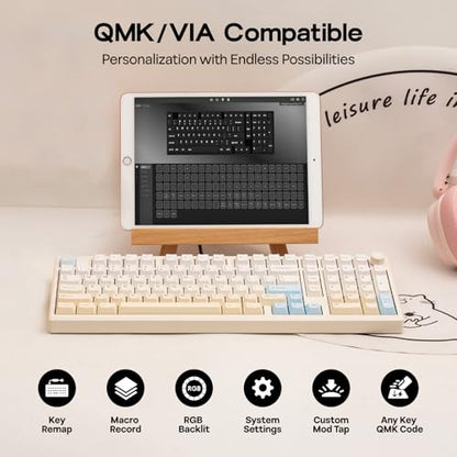 EPOMAKER Galaxy100 Lite QMK/VIA Gaming Keyboard with 8000mAh Battery | 1800 Aluminum Mechanical Keyboard with Numpad, USB-C/BT/2.4Ghz, Hot-Swap, Creamy Sound (Creamy White, Marble White Switch) - color: Creamy White, size: Marble White Switch