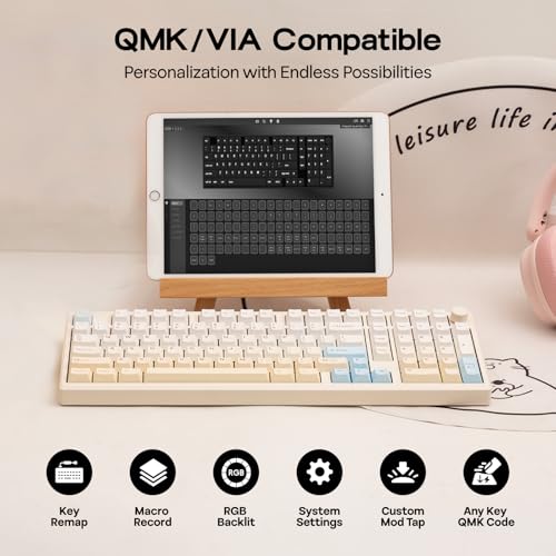EPOMAKER Galaxy100 Lite QMK/VIA Gaming Keyboard with 8000mAh Battery | 1800 Aluminum Mechanical Keyboard with Numpad, USB-C/BT/2.4Ghz, Hot-Swap, Creamy Sound (Creamy White, Wisteria Linear Switch) - color: Creamy White, size: Wisteria Linear Switch