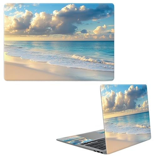Laptop Skin Sticker Decal, Universal Protective Cover Fit 12 13 14 15.6 Inch Notebook, Reusable Water-Resistant Vinyl Decal w/ 2 Wrist Pads for Business Travel Office, Blue Beach 1 - color: Blue Beach 1