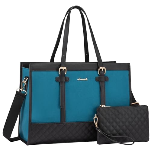 LOVEVOOK Laptop Bag for Women, 15.6 Inch Computer Tote Bags Purse for Work | Canvas, with Long Shoulder Strap&Clutch Purse, Handbag, Casual Stylish Tote Bag for Work Office Travel College Teacher School - color: Dark Green, size: 15.6 inch