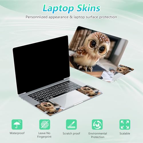 Laptop Skin Sticker Decal 12"-15.6" Universal Laptop/Notebook/Netbook Vinyl - Waterproof Scratch Resistant,Fits HP Dell Lenovo MacBook,2 Free Wrist Pads,Easy Apply & Remove,Cute Owl Book - color: Cute Owl Book