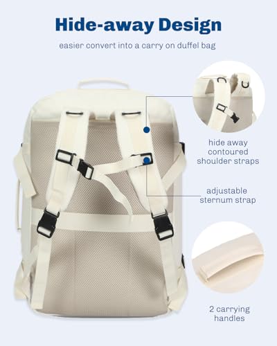 Carry on Backpack 38L Large Travel Backpack for Women Flight Approved Weekender Bag Laptop Backpack Men 15 inches Beige - color: Beige