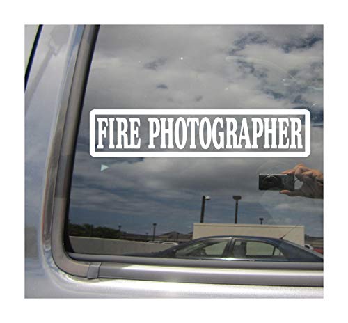 Fire Photographer - Firefighter Fireman - Cars Trucks Moped Helmet Hard Hat Auto Automotive Craft Laptop Vinyl Decal Store Window Wall Sticker 10051