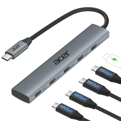 Acer 10 Gbps USB C Hub, USBC Splitter with 4*USB C 3.2 and 100W PD Port, Fast Transfer Type-C Multiport Adapter Compatible with MacBook Pro/M2/M1, iPad, Surface Pro, XPS【No Video Output】