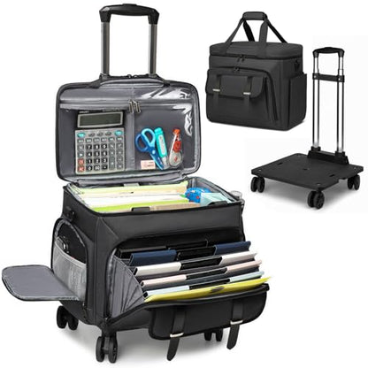 RUCYEN Rolling Teacher Tote Bag for Women Men,Large Tote Bag With Detachable Wheels Trolley,15.6 Inch Laptop Wheeled Teacher Bag for Work Office - color: Black
