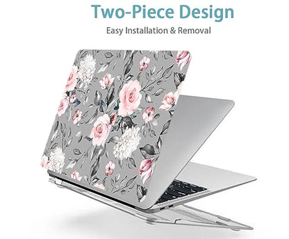 LanBaiLan Laptop Plastic Hard Shell Protective Case, Compatible for New MacBook Air 13 inch 2020 2019 2018 Release A2337 M1 A2179 A1932 Retina Display with Touch ID & Keyboard Cover, Grey Flowers - color: Grey flowers