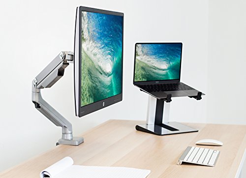 Mount-It! Single Monitor Arm Desk Mount, Mechanical Spring Height Adjustable Monitor Stand for 13–32 Inch Screens up to 17.6 lbs, VESA 75x75 & 100x100, C-Clamp & Grommet