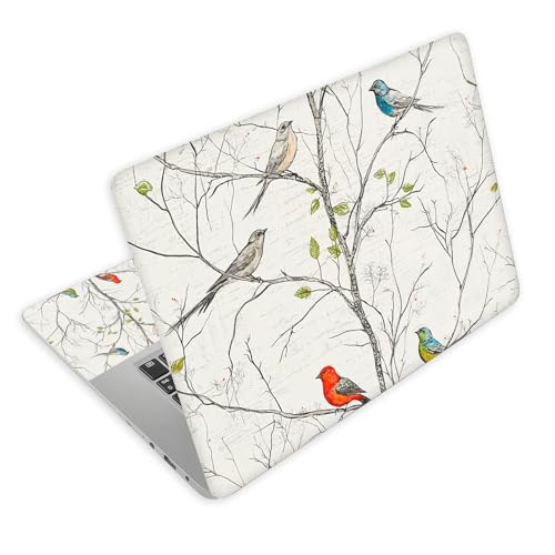 Universal Laptop Skin Decal, 3-Piece Vinyl Protector for 12 13 14 15.6" Notebook, Waterproof Anti-Scratch, Easy Trim & Bubble-Free Finish, Thin Grey Branches and Birds - color: Thin Grey Branches and Birds