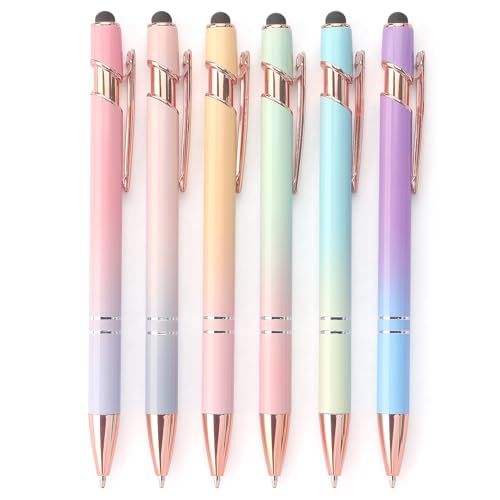 Bribobo 6 Pack Ballpoint Pen 2-in-1 Pen with Stylus tip, 1.0 mm Black Ink | Metal Stylus Pen for Touch Screens - color: 6 Gradient color