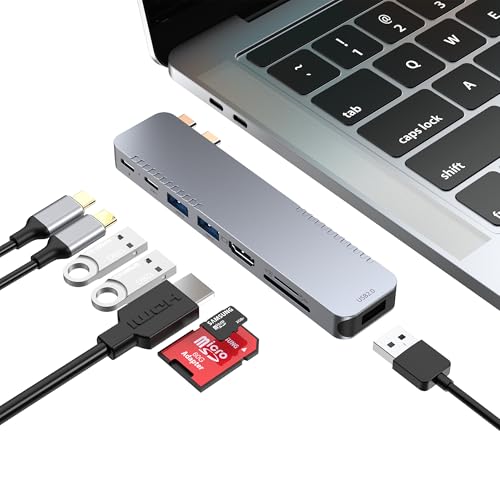 USB C Hub Adapter for MacBook Pro/Air Docking Station 8-in-2 for Mac Book Accessories Dongle HDMI 4K@60Hz, Thunderbolt 4/3, USB 3.0, SD/TF Card Reader, USBC Dock Multiport Adapter (Not Work with Neo) - color: Silver Gray