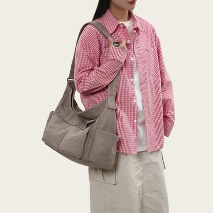Cute Canvas Tote Bag for School/Work/Travel, Large Crossbody Messenger Bag Laptop Shoulder Bag - color: Sand Grey